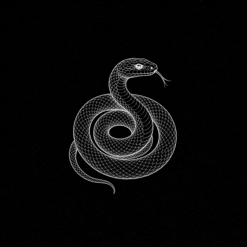 Coiled snake, fine-line flash design