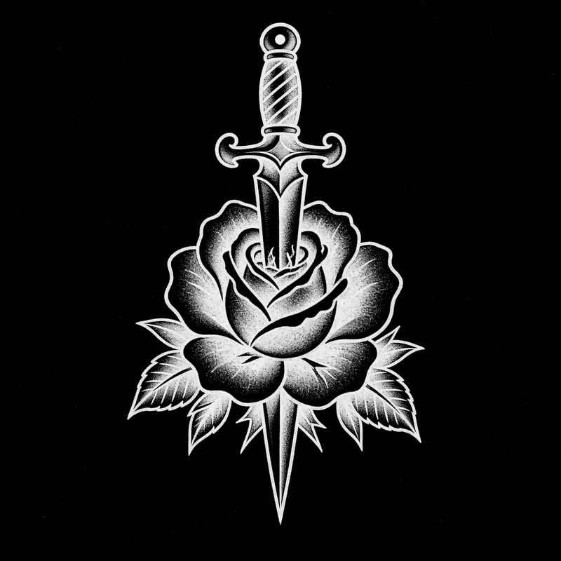 Dagger and rose, traditional flash design