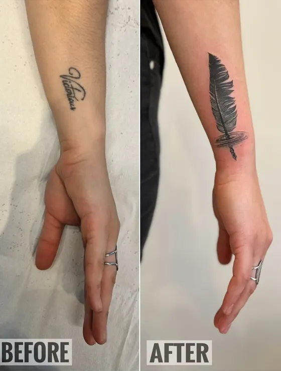 Cover-up 1: before on the left, after on the right